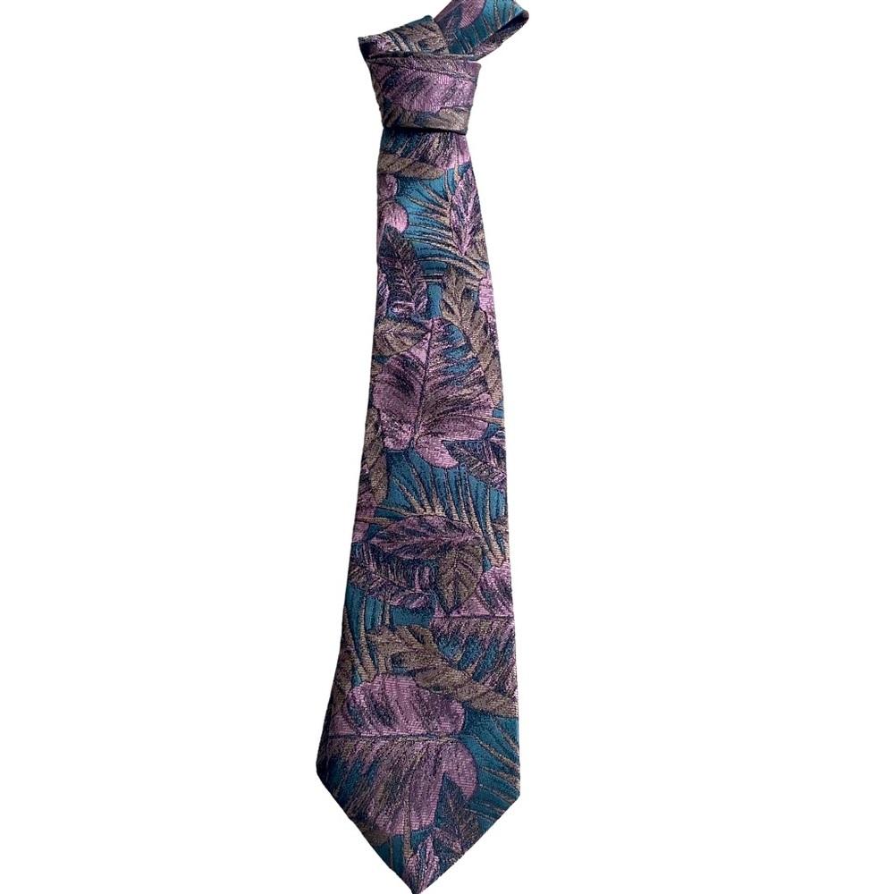 vintage yves saint laurent tie gray purple tropical floral print